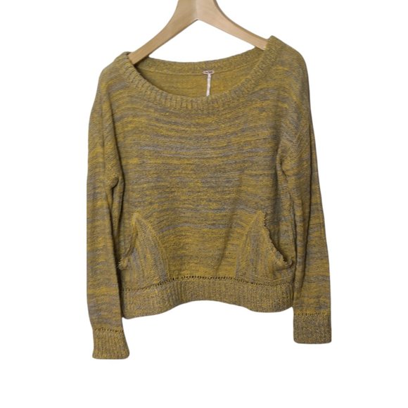 Free People In My Pocket Small Marled Yellow Cotton Blend Pullover Sweater - Picture 3 of 7